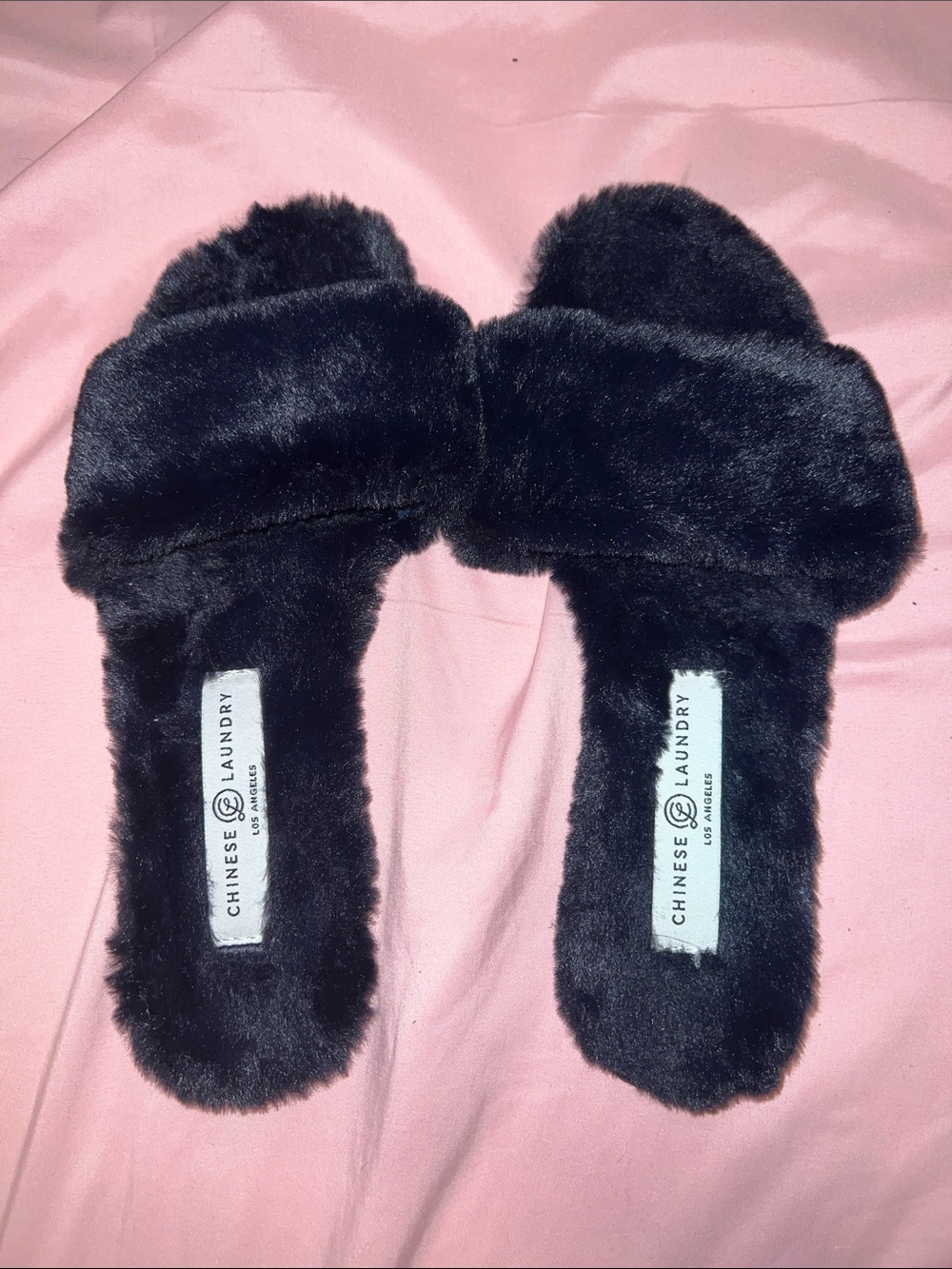 Chinese Laundry Navy blue Faux Fur Slide Sandals